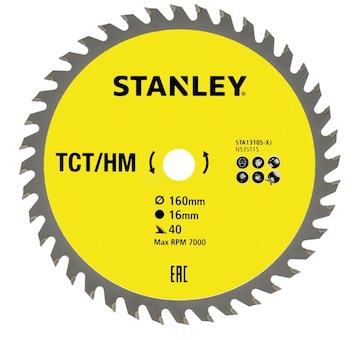 Stanley STA13105-XJ Pilový kotouč TCT/HM pro příčné řezy O 160 x 16 mm, 40 zubů