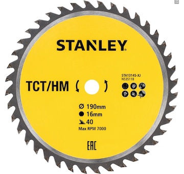 Stanley STA13145-XJ Pilový kotouč TCT/HM pro příčné řezy O 190 x 16 mm, 40 zubů